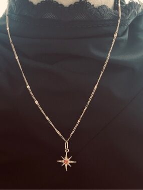 Nordstrom Gold Starburst Necklace with Pink Center Stone